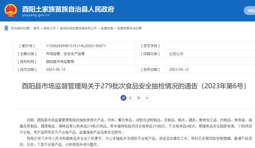重庆市酉阳县发布最新食品安全抽检通报 6批次不合格，安全评价引关注